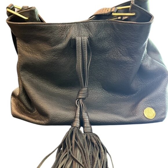 Vince Camuto Black pebbled Leather Taro Tassel Hobo Handbag Purse - Picture 6 of 13